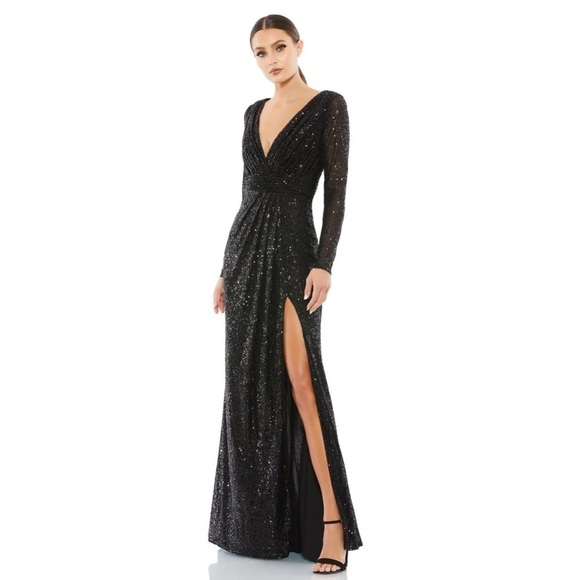 Mac Duggal 26490 NWT SEQUINED LONG SLEEVE GOWN - Picture 1 of 8